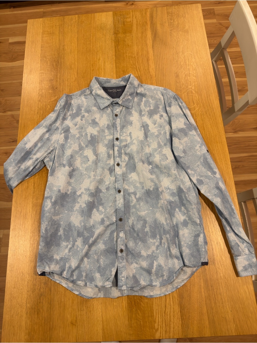Calvin Klein Light Blue Camouflage Button-Down Shirt